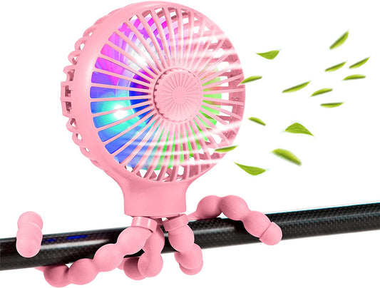 Stroller Fan Upgraded Portable Fan Versatile Fan Personal Desk Fan USB Rechargeable Fan with LED Light and Aromatherapy Flexible Tripod Design Handheld Fan 3 Speeds Baby Fan for Stroller(Pink)
