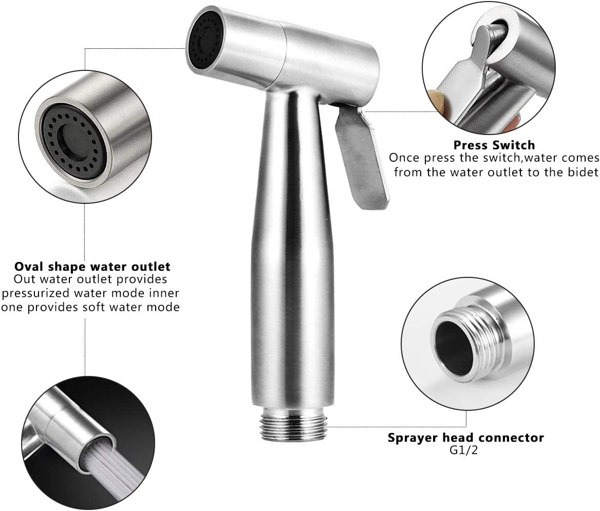 Handheld Bidet Sprayer for Toilet, Baby Cloth Diaper Sprayer Bidet for Toilet Stainless Steel Brushed Nickel Bathroom Hand Held Shattaf Shower Wall&Toilet Mount (Bidet Sprayer Head Only)