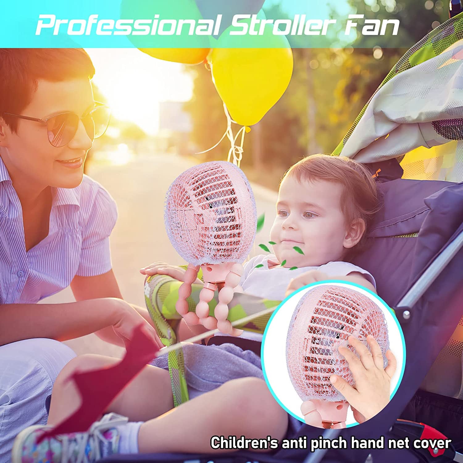 Stroller Fan Upgraded Portable Fan Versatile Fan Personal Desk Fan USB Rechargeable Fan with LED Light and Aromatherapy Flexible Tripod Design Handheld Fan 3 Speeds Baby Fan for Stroller(Pink)